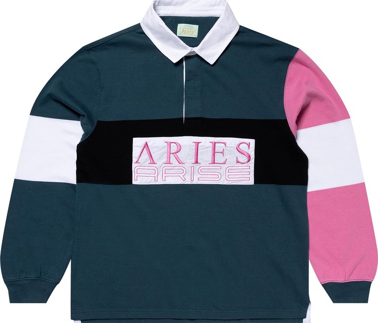 Aries Colour-Blocked Rugby Shirt 'Petrol'