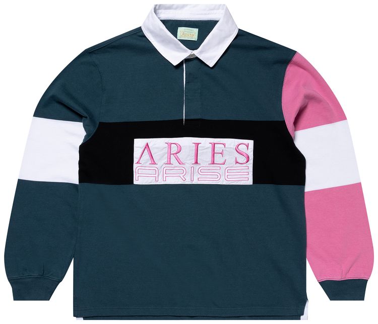 Aries Colour Blocked Rugby Shirt Petrol