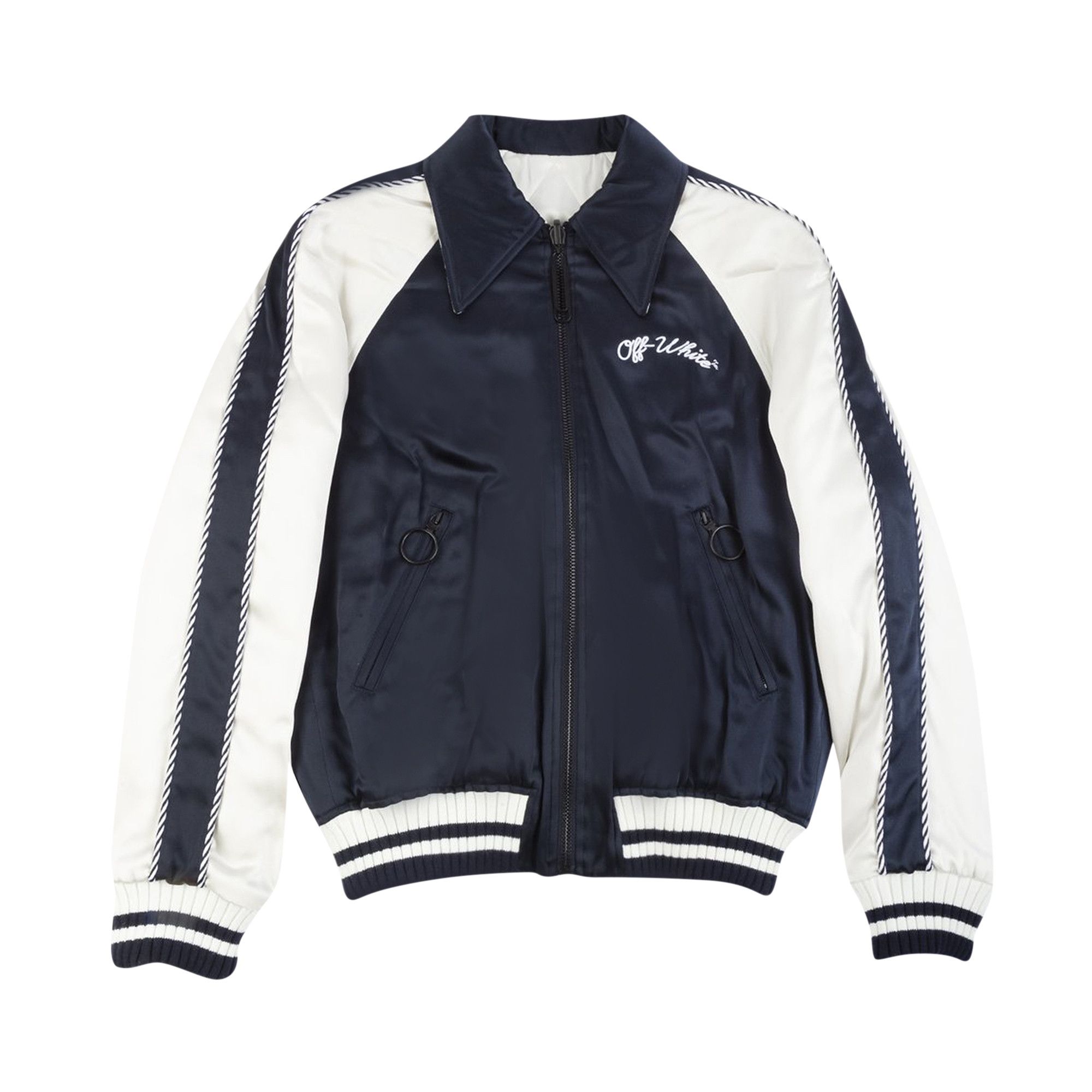 Buy Off-White Reversible Logo Print Bomber 'Blue/White