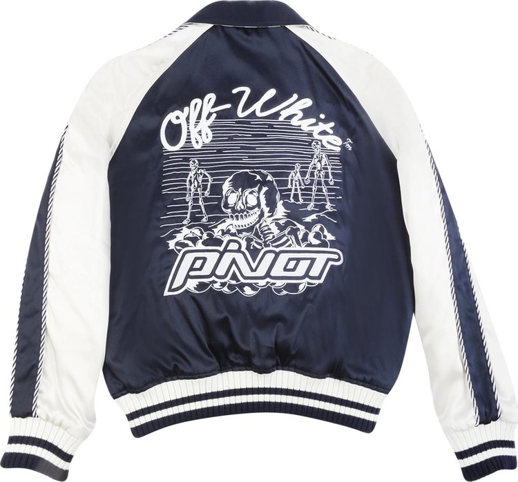 Off White Reversible Logo Print Bomber BlueWhite