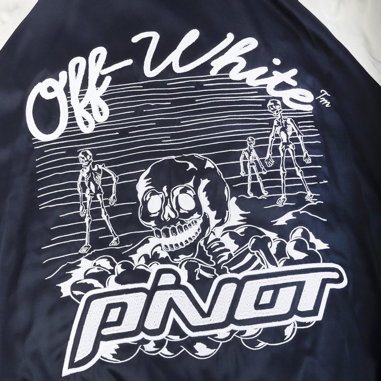 Off White Reversible Logo Print Bomber BlueWhite