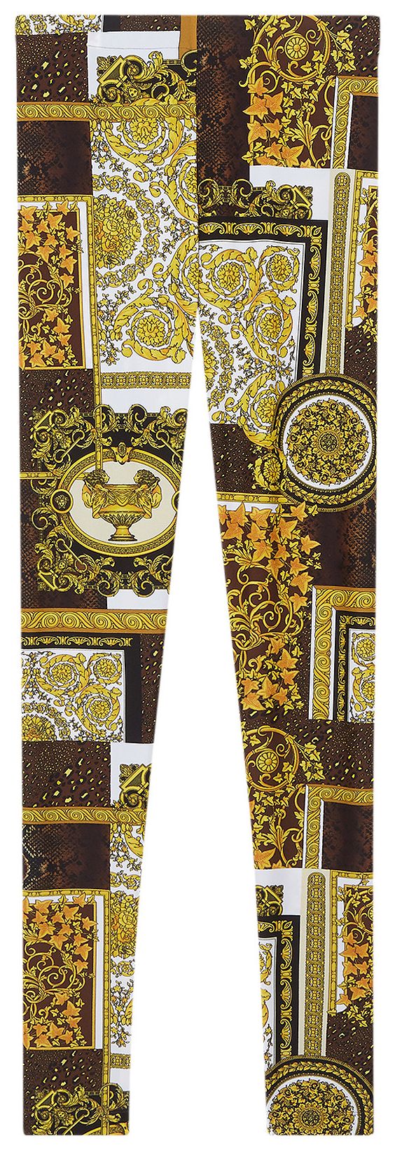 Versace Barocco Patchwork Print Leggings GoldBrownWhite