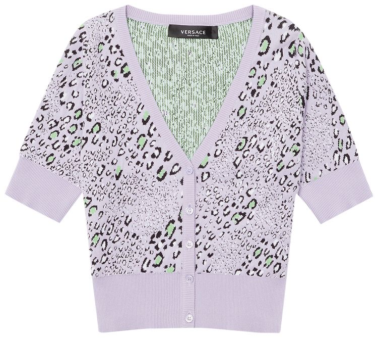 Versace Leopard Pattern Cardigan Lilac