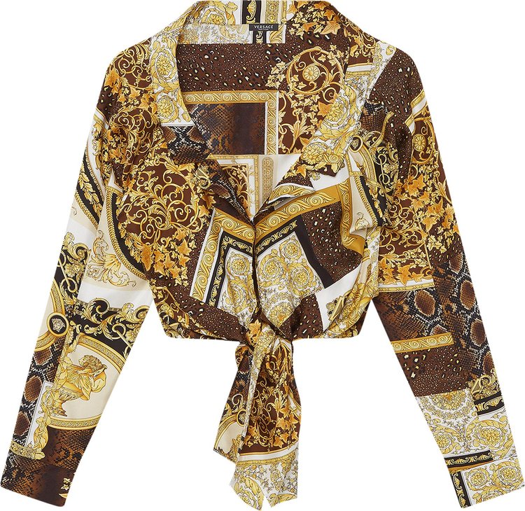 Versace Barocco Patchwork Print Cropped Silk Shirt 'Gold/Brown/White'