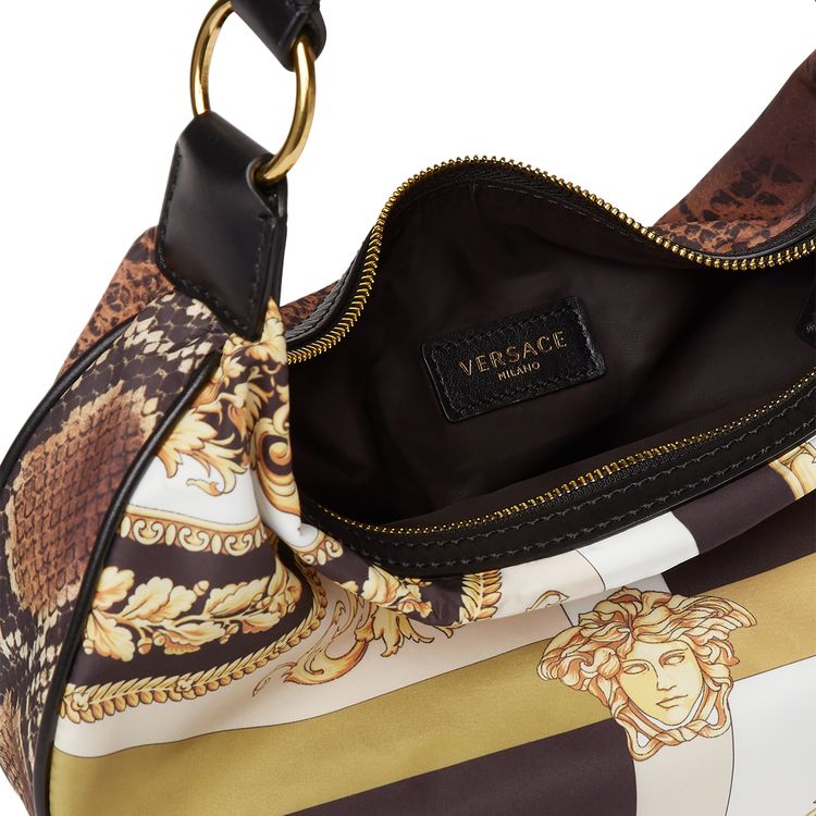Versace Mixed Print Hobo Bag BlackMulticolorVersace