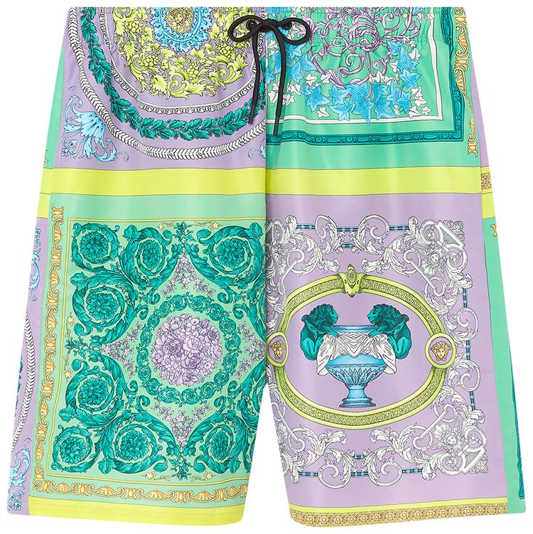 Versace Barocco Mosaic Print Swim Shorts LilacGreen Water