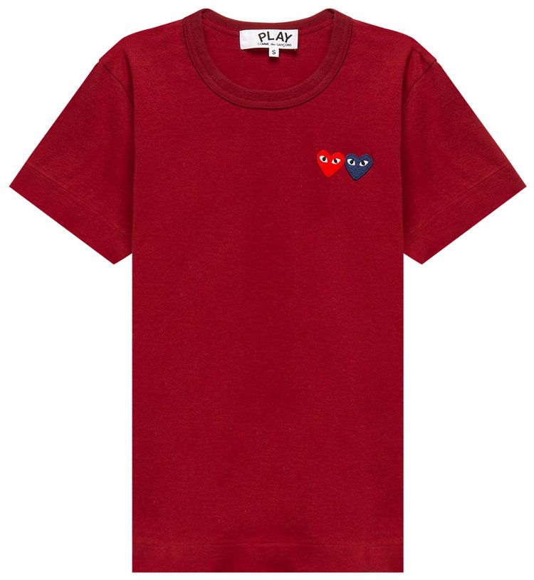 Comme des Garcons PLAY Double Mini Heart Tee Burgundy