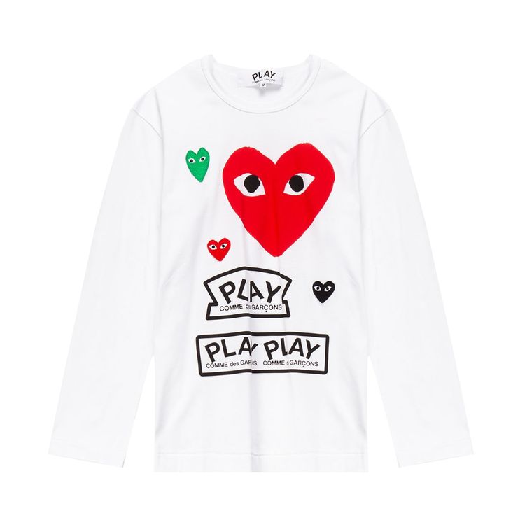 Comme des Garcons PLAY Miscellaneous Logo Long Sleeve Tee WhiteRed