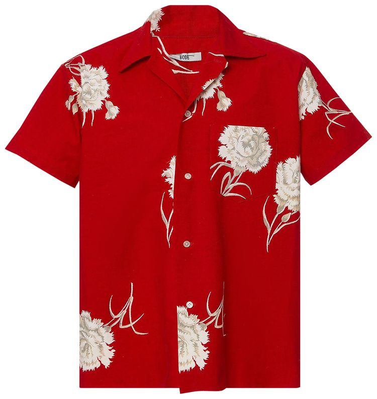 Bode Carnation Bowling Shirt Red