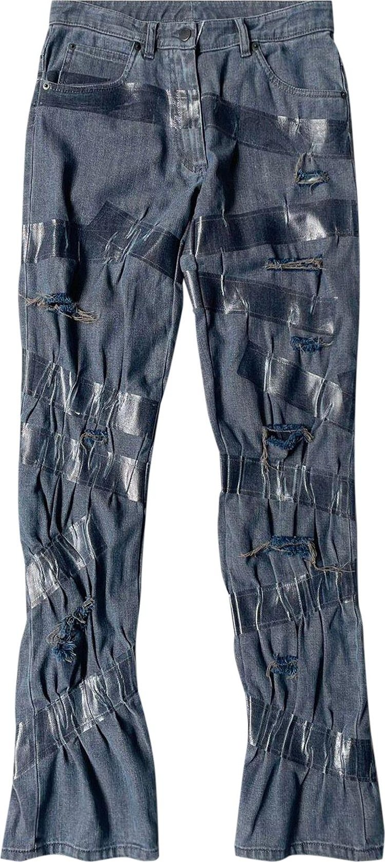 Maison Margiela Distressed Taped Denim Jeans Blue