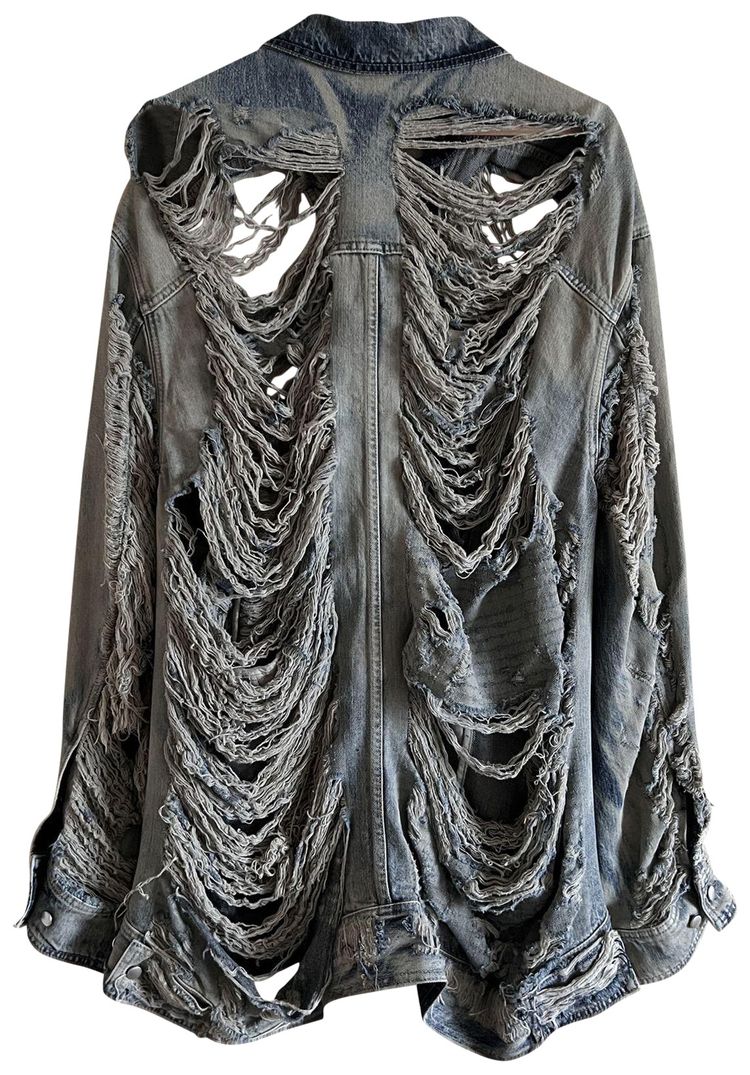 Rick Owens Jumbo Worker Denim Jacket Hustler Blue Shredded