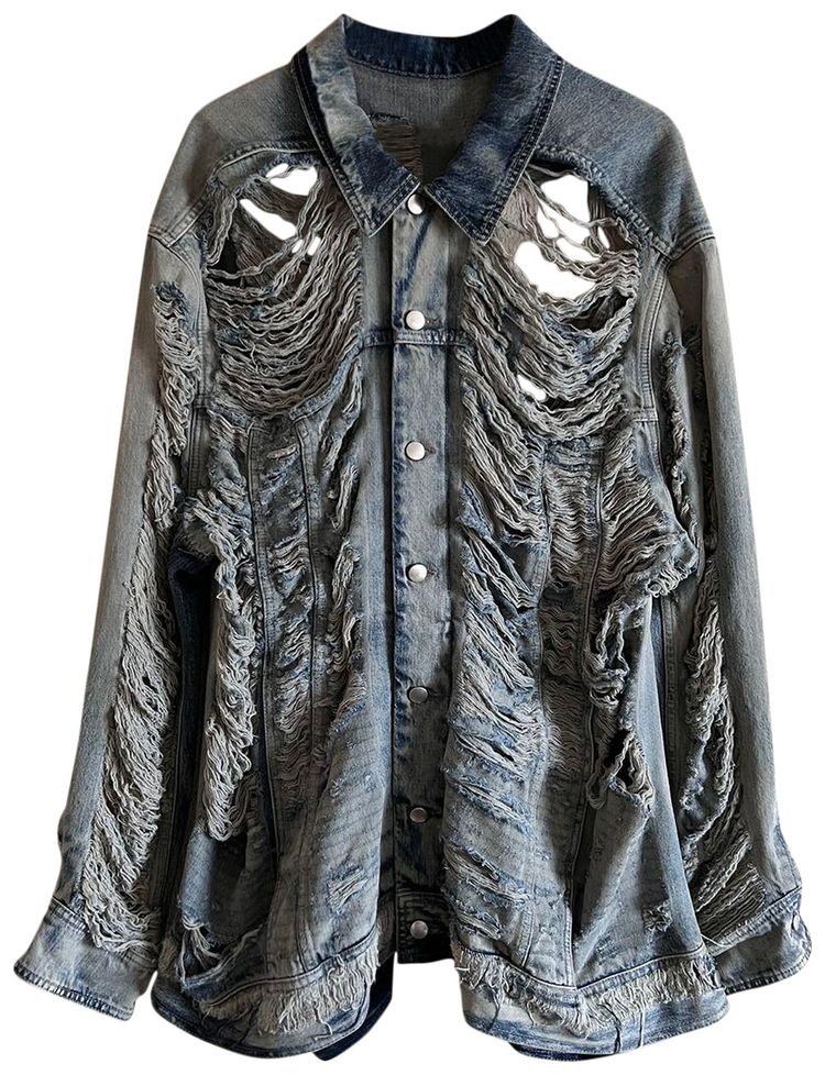 Rick Owens Jumbo Worker Denim Jacket Hustler Blue Shredded