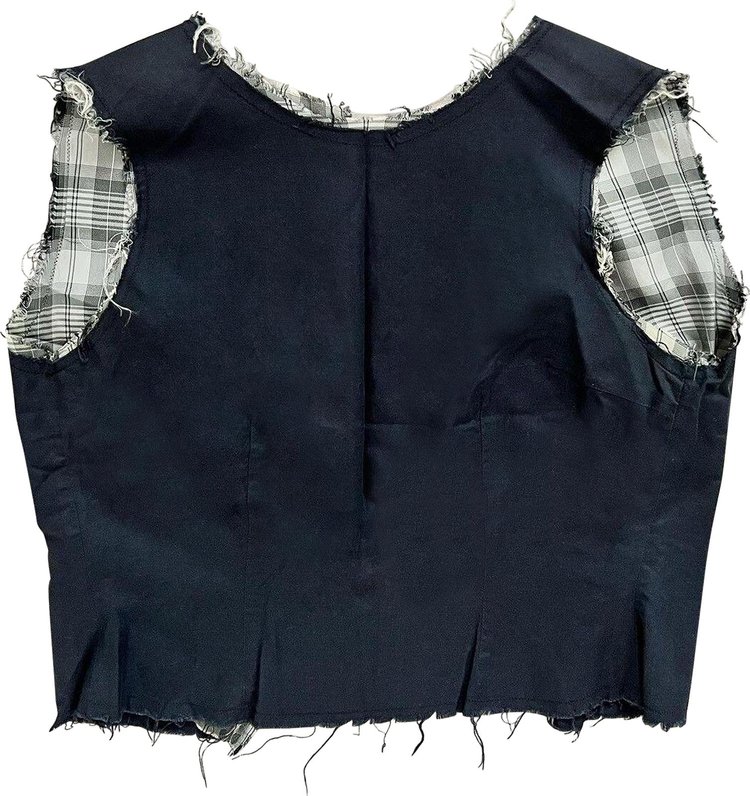 Vintage Maison Margiela Frayed Edge Sleeveless Top NavyWhite Plaid