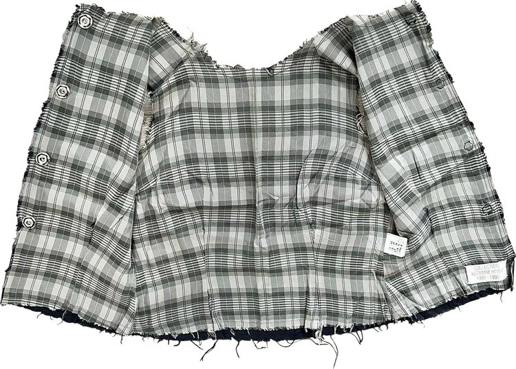 Vintage Maison Margiela Frayed Edge Sleeveless Top NavyWhite Plaid