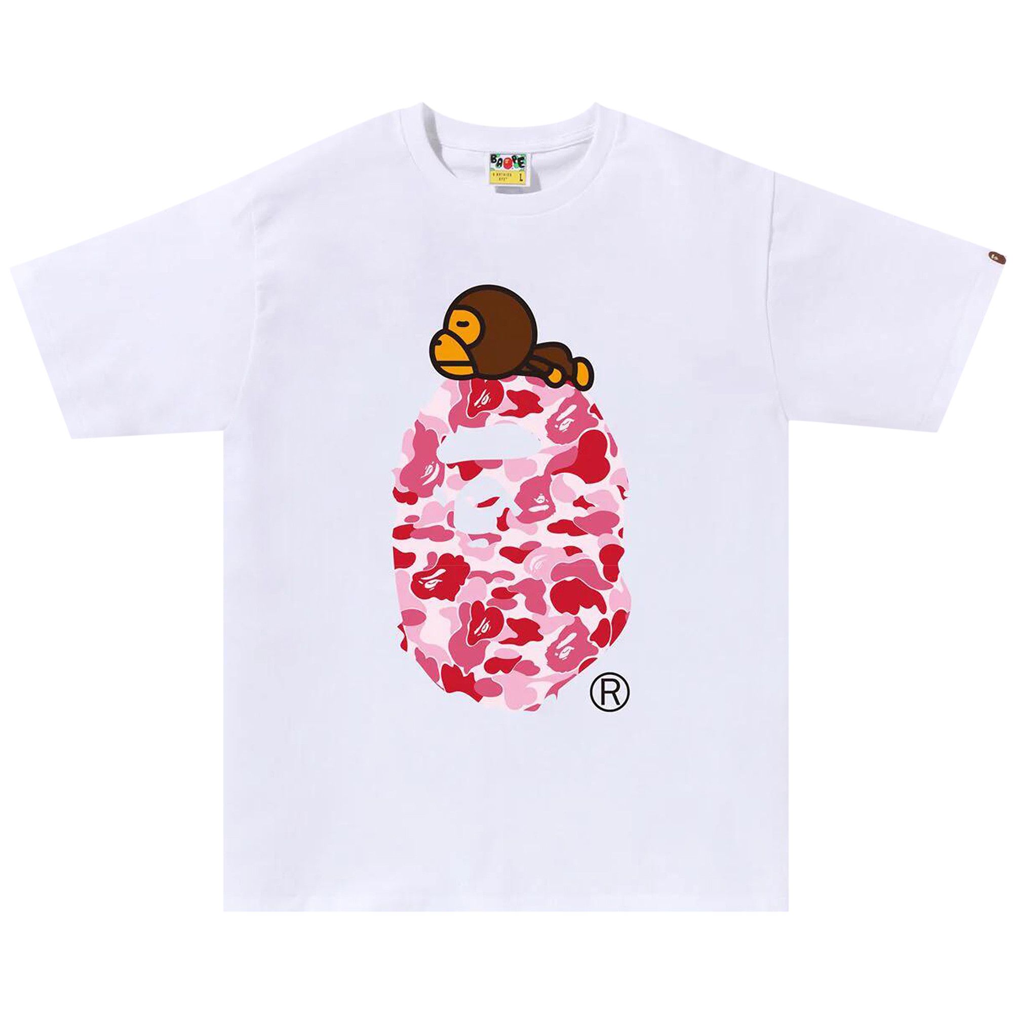 Buy BAPE ABC Camo Milo On Big Ape Tee 'White/Pink' - 2K30 110 004