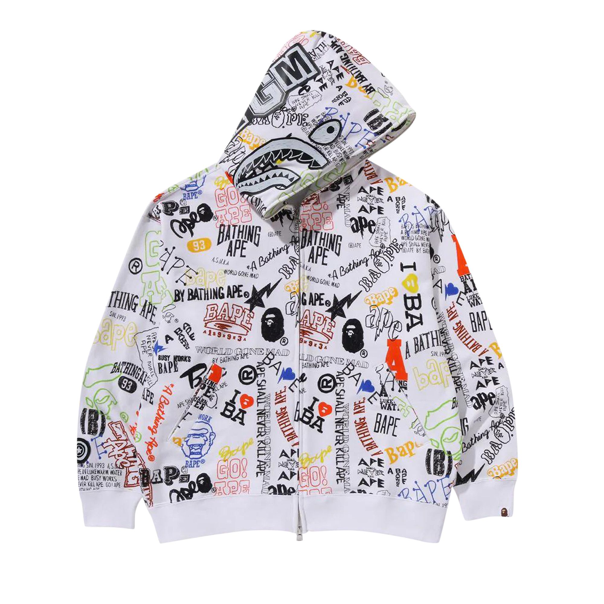Buy BAPE Hand Draw Pattern Shark Zip Hoodie White 1K30 115 303 WHITE GOAT AU