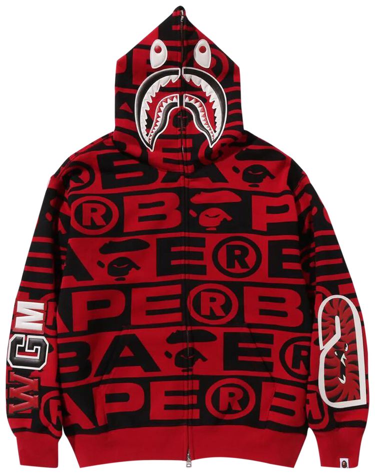 BAPE Lux Sport Pattern Shark Full Zip Hoodie Red