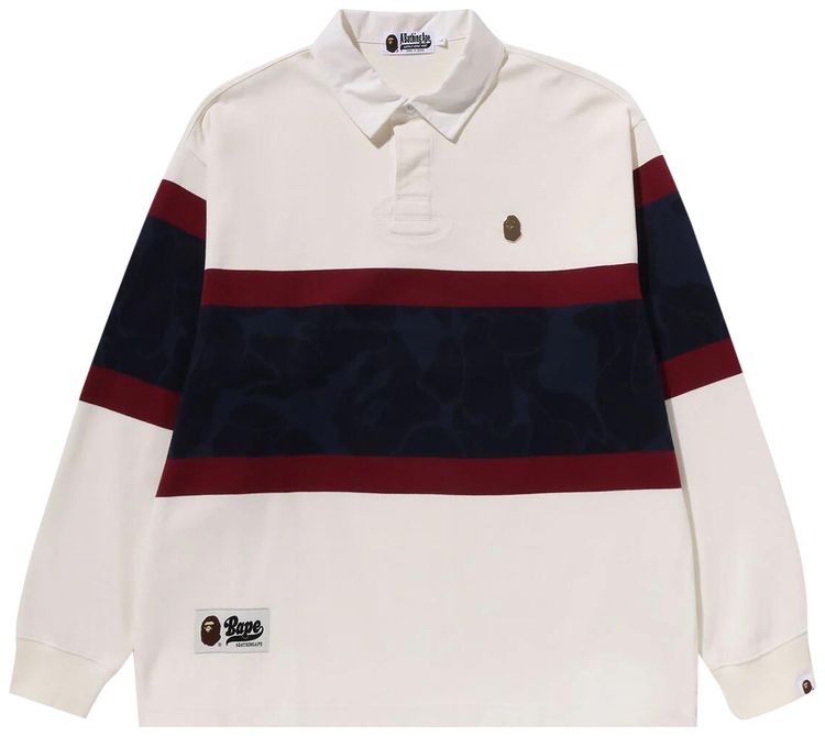 BAPE Metal One Point Long Sleeve Color Blocking Rugby Polo Ivory