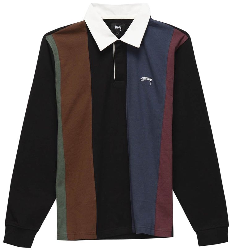 Stussy Vertical Stripe Long Sleeve Rugby Black