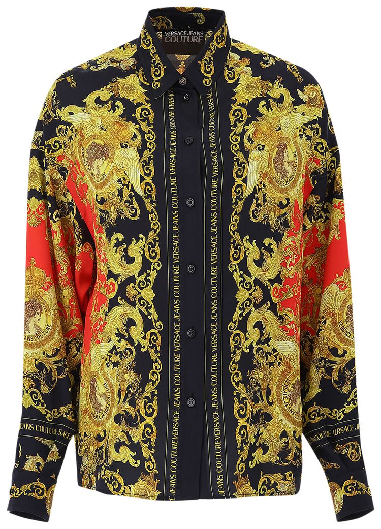 Versace Jeans Couture Medallion Baroque Print Shirt BlackRedGold