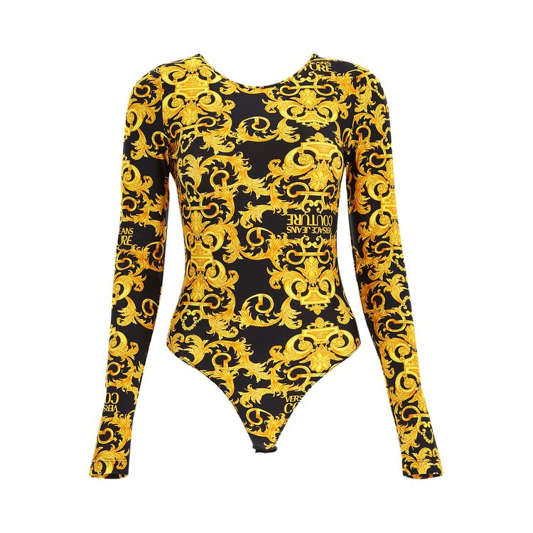 Versace Jeans Couture Logo Baroque Print Bodysuit BlackGold