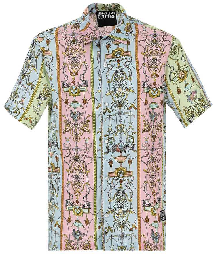 Versace Jeans Couture Tuileries Print Short Sleeve Shirt Pink Multi