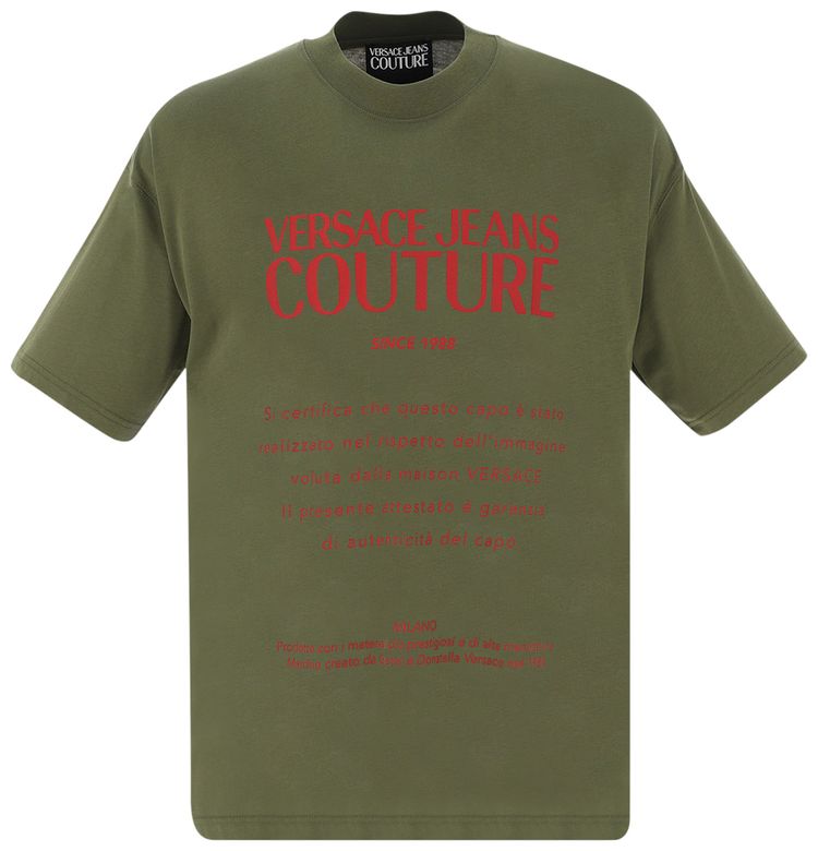 Versace Jeans Couture Warranty Label Oversize Fit T Shirt Military GreenRed