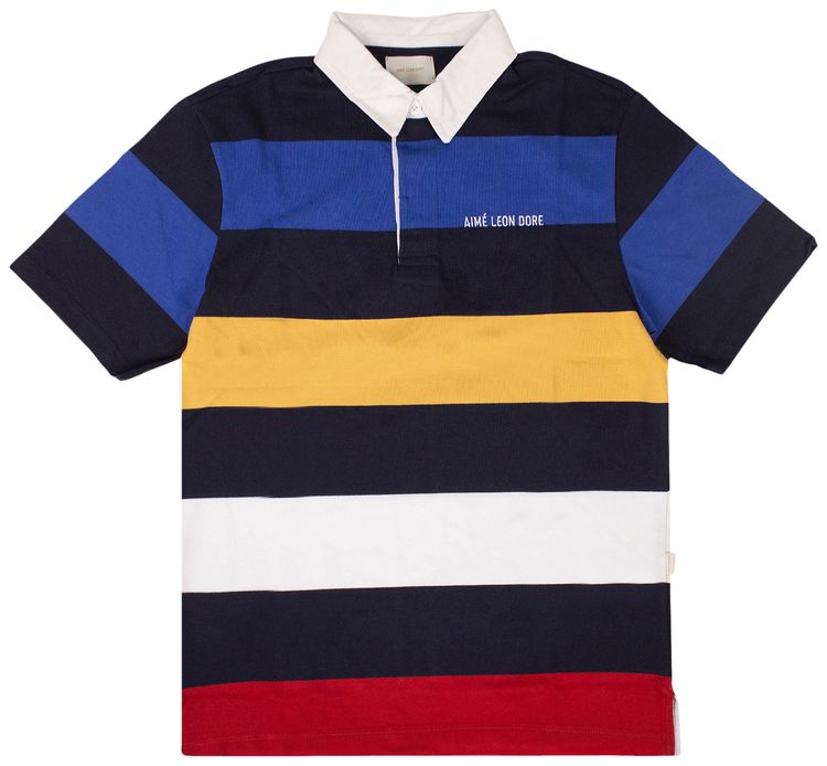 Aime Leon Dore Striped Short Sleeve Polo Rugby Shirt Multi Color