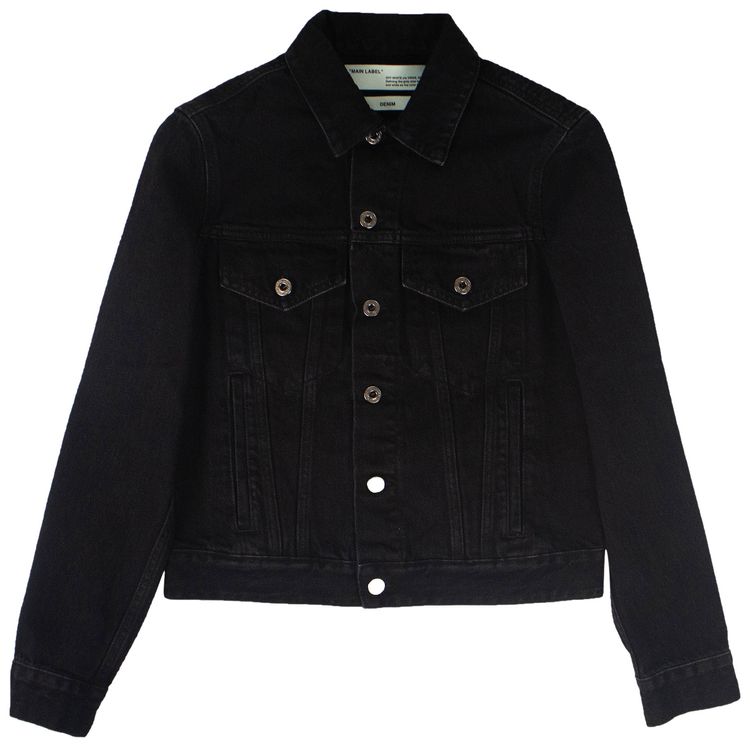 Off White Floral Embroidered Denim Jacket Black