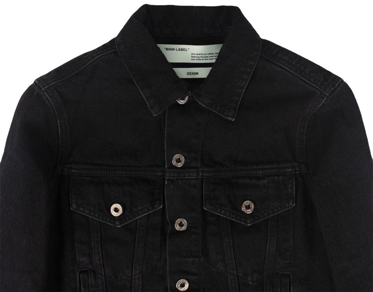 Off White Floral Embroidered Denim Jacket Black