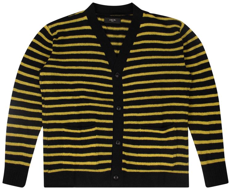 Amiri Thin Striped Cardigan Sweater BlackYellow