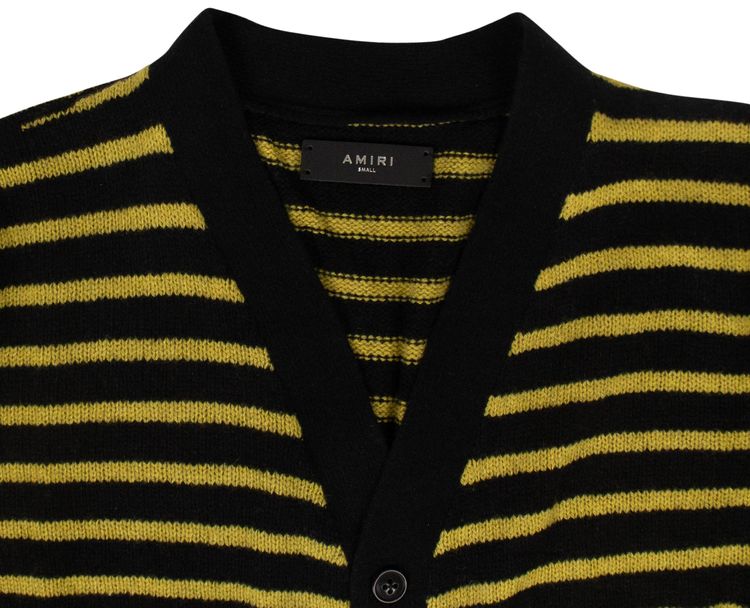 Amiri Thin Striped Cardigan Sweater BlackYellow
