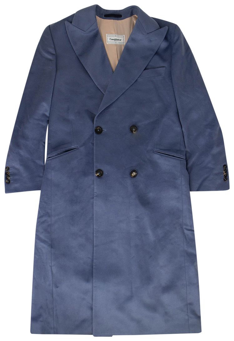 Casablanca Double Breasted Fitted Overcoat Midnight Blue
