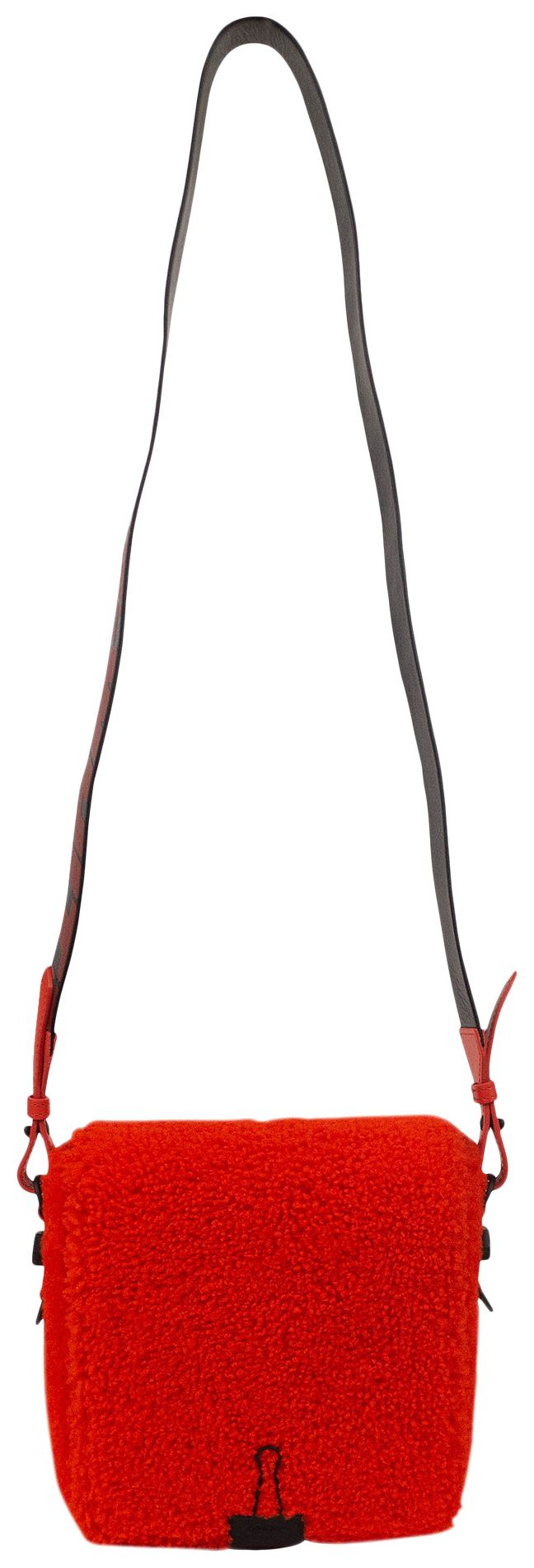Off White Shearling Binder Clip Messenger Bag Red