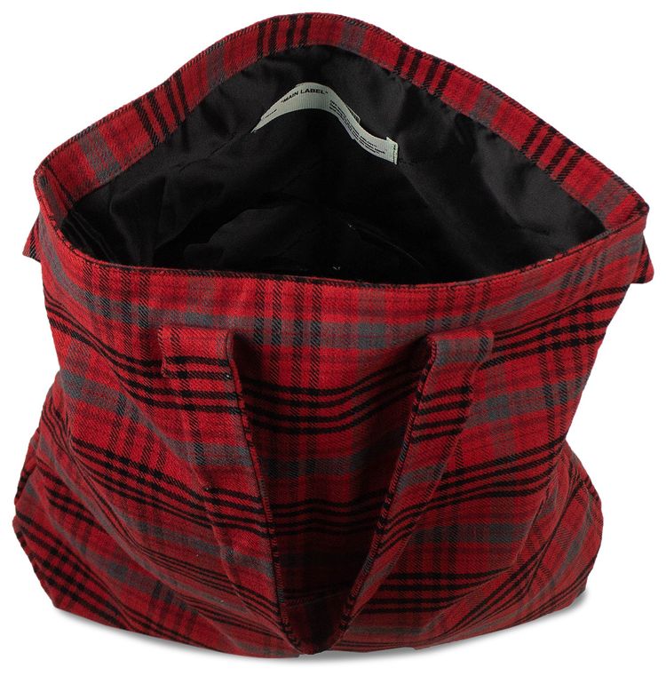 Off White Flannel Foldable Tote Bag Red