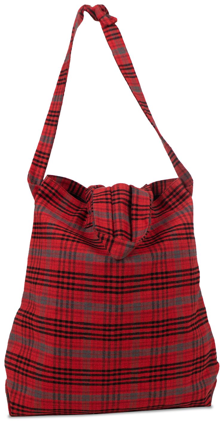 Off White Flannel Foldable Tote Bag Red