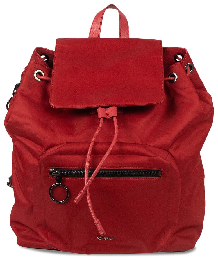 Off White Drawstring Backpack Red