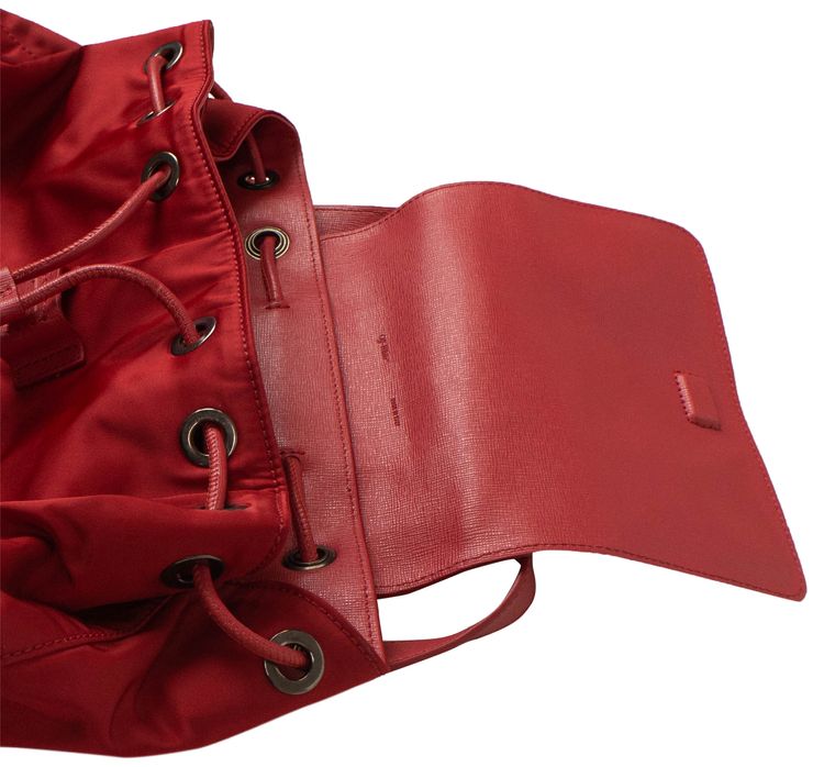 Off White Drawstring Backpack Red