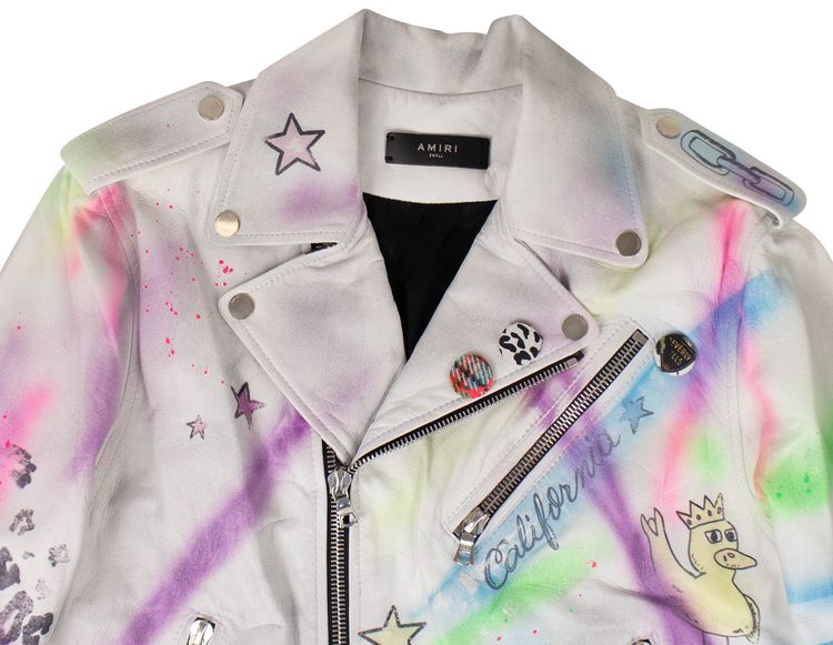 Amiri Graffiti Biker Jacket White