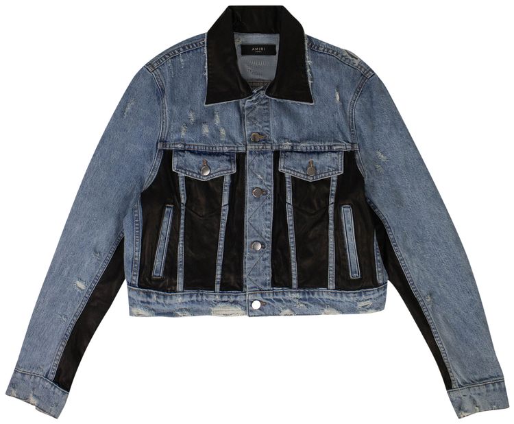 Amiri Denim Leather Panel Trucker Jacket Blue