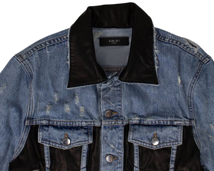 Amiri Denim Leather Panel Trucker Jacket Blue