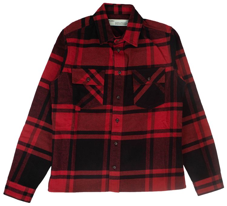 Off White Flannel Button Down Shirt Red