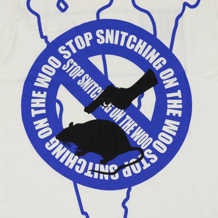 Vlone x Pop Smoke Stop Snitching Short Sleeve T Shirt WhiteBlue