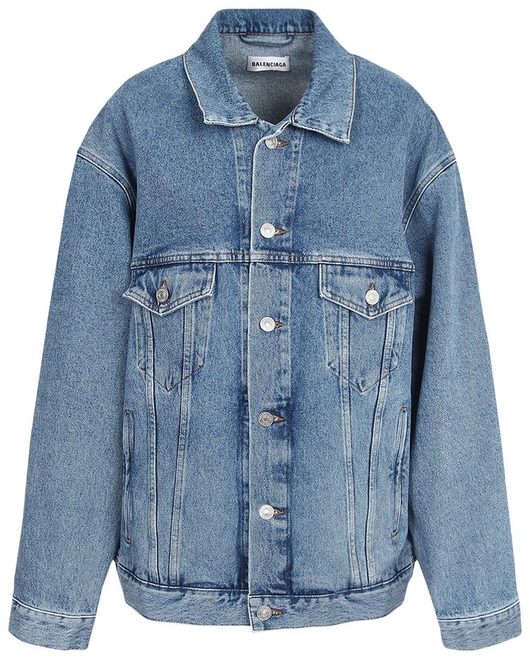 Balenciaga Large Fit Logo Denim Jacket Stone Wash Indigo