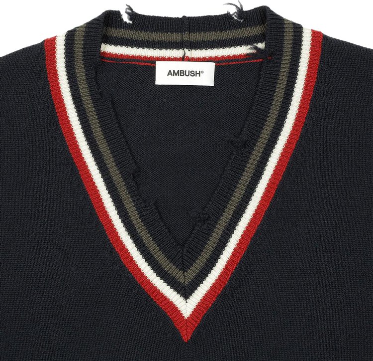 Ambush Dangled Rib Knit V Neck Navy