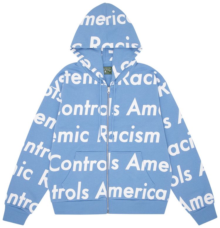 Denim Tears x Arthur Jafa Systemic Racism Controls America Zip Up Hoodie Dusty Blue