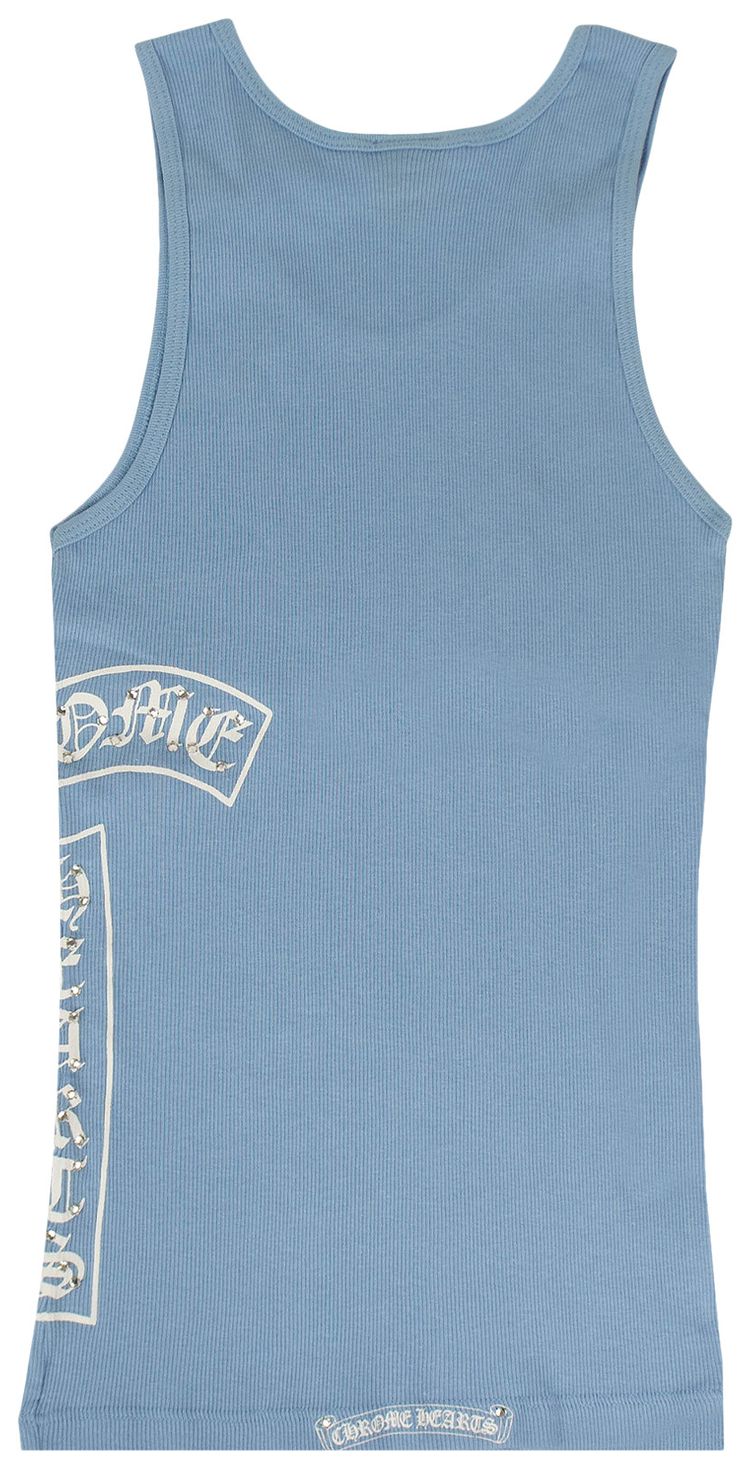 Chrome Hearts Ribbed Swarovski Crystal Side Logo Tank Top Light Blue
