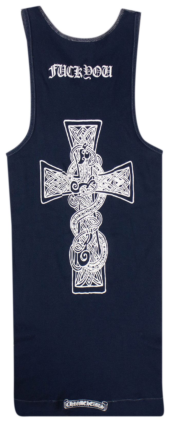Chrome Hearts Ribbed Logo Cross Tank Top Navy Blue