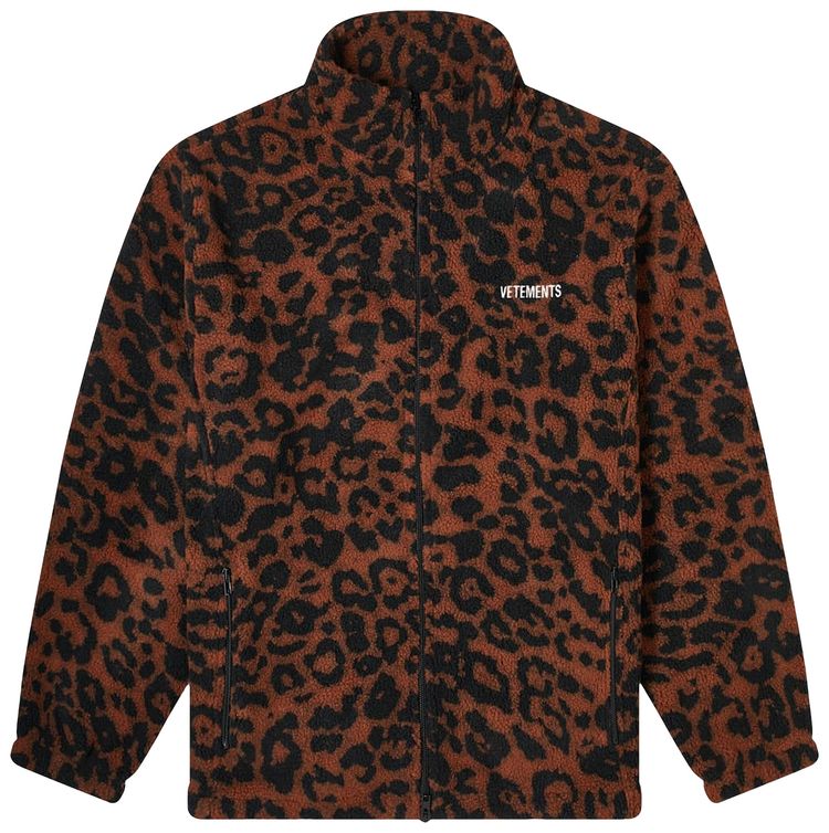 Vetements Fleece Logo Zip Up Jacket LeopardBlack
