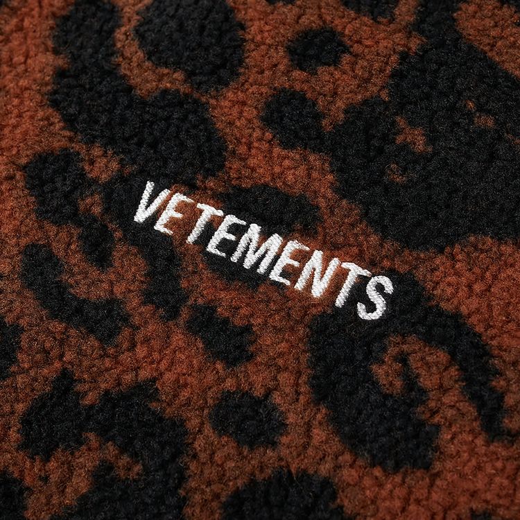 Vetements Fleece Logo Zip Up Jacket LeopardBlack